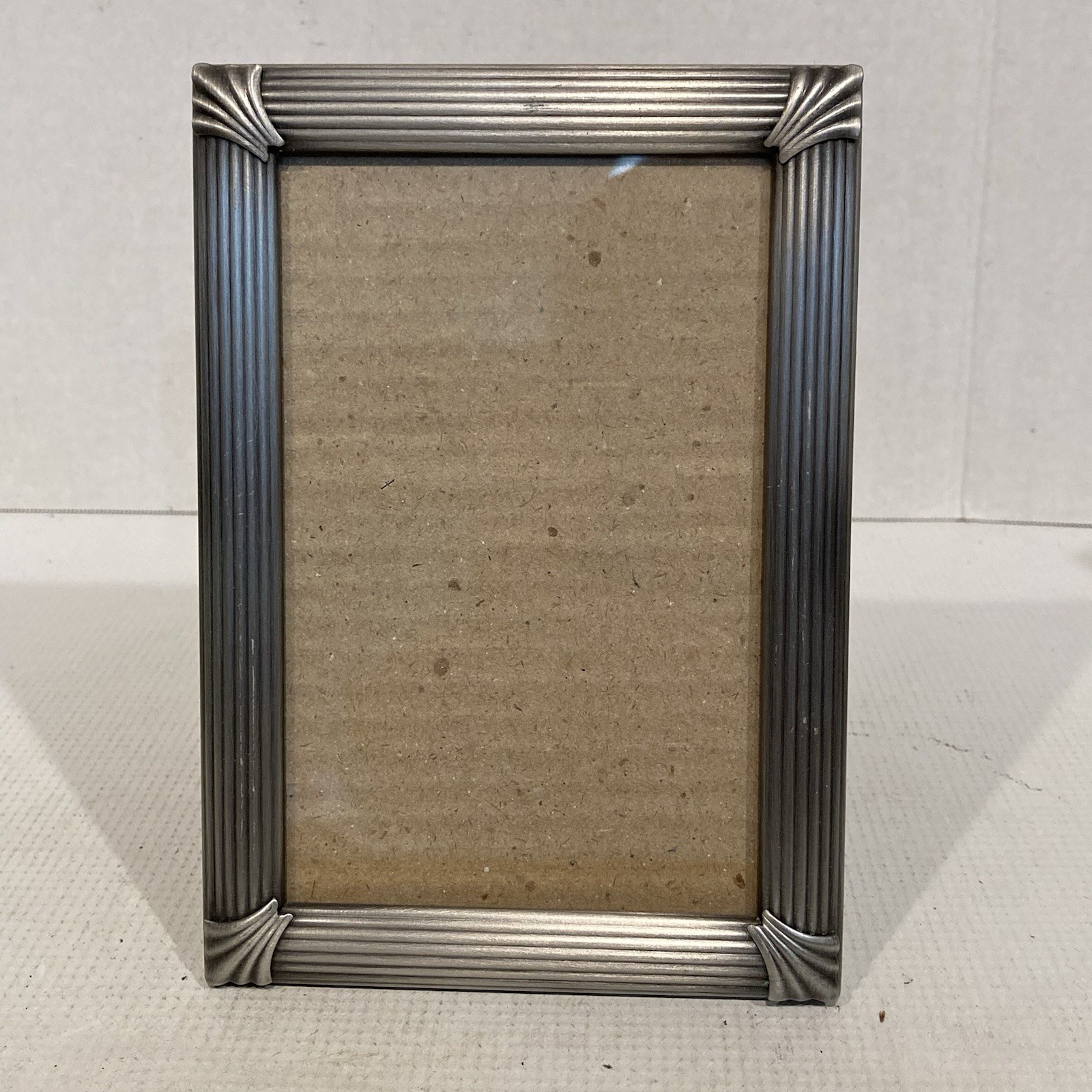 Vtg Art Deco Style Pewter Ribbed Metal Burnes Of Boston Tabletop Frame 4.5 x 6