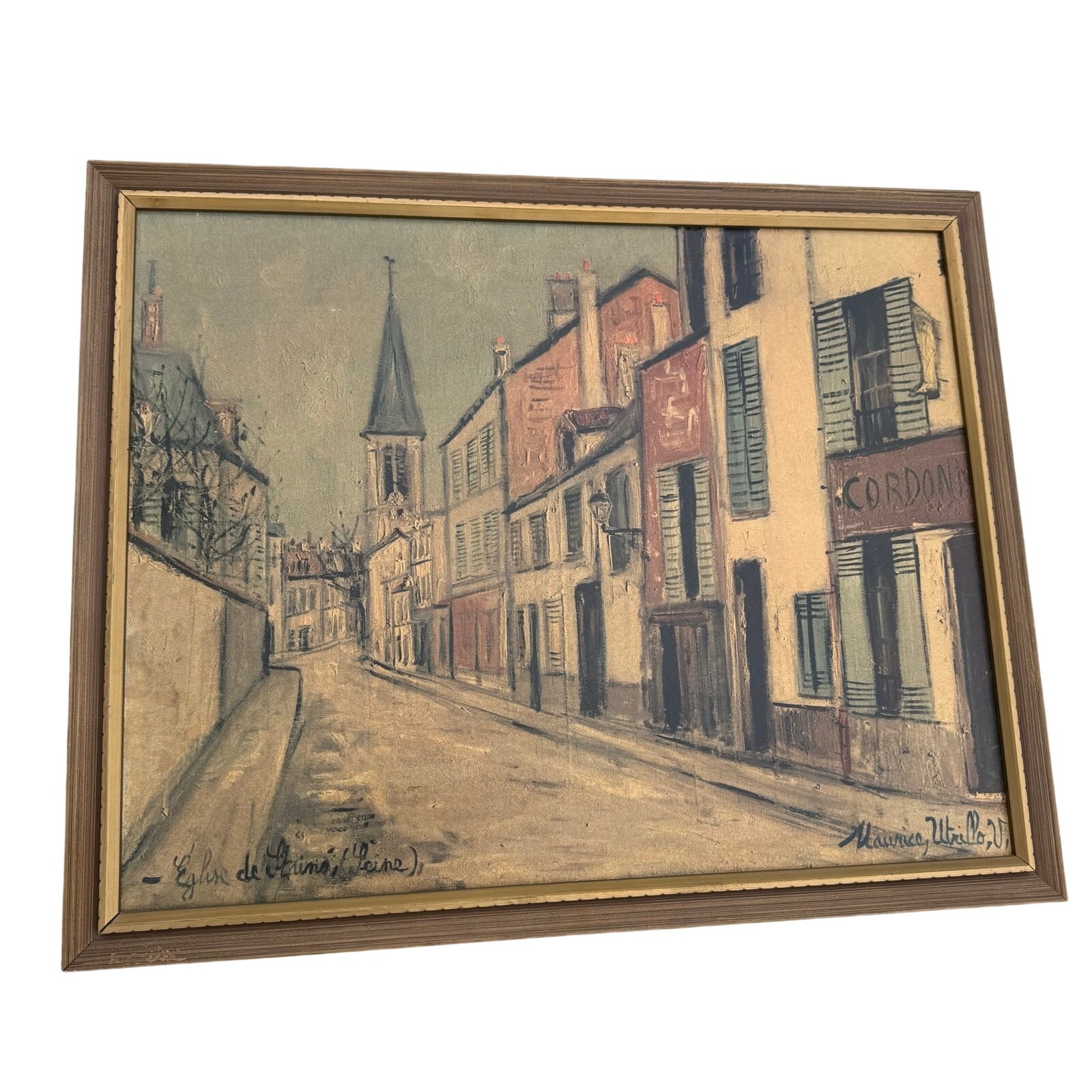 Vintage Maurice Utrillo Eglise De Strins Lithograph Art Print Framed 24.5x30.5