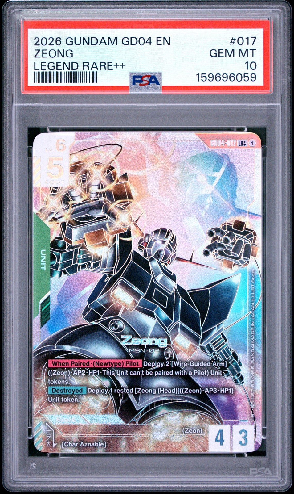 2026 GUNDAM GD04-PHANTOM ARIA LEGEND RARE++ #017 ZEONG PSA 10