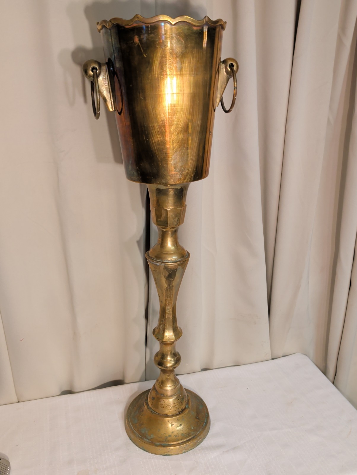 VTG MCM Hollywood Regency Solid Brass Champagne Bucket Pedestal Plant Stand 70’s