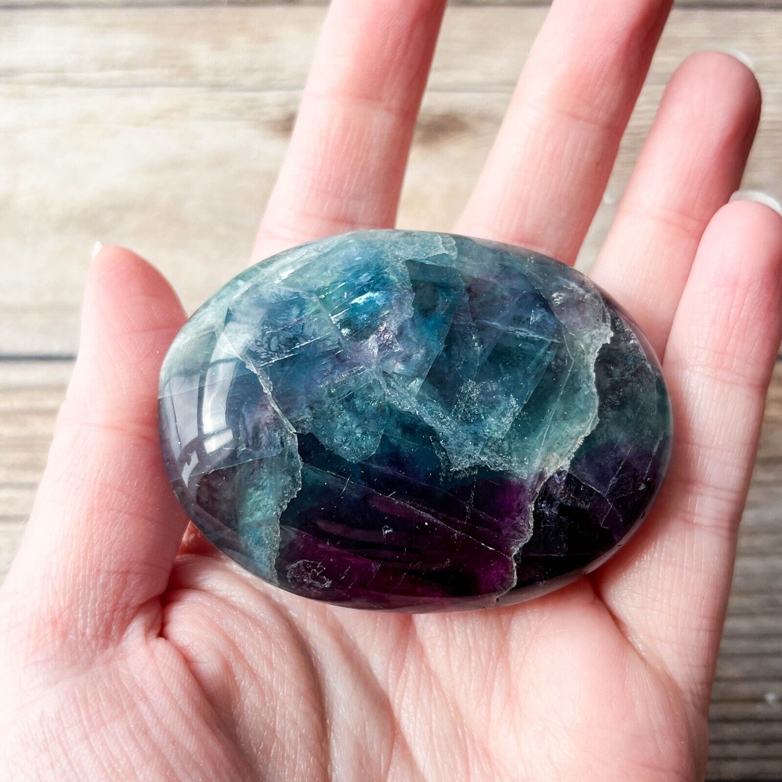 Large Lavender Purple Fluorite Palm Stone Crystal 3.8 oz
