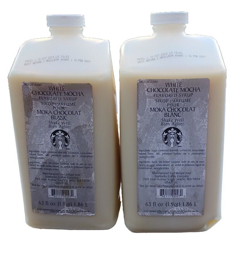  2 X Starbucks WHITE CHOCOLATE MOCHA Flavoured Syrup Base 1.86L BB October 2023
