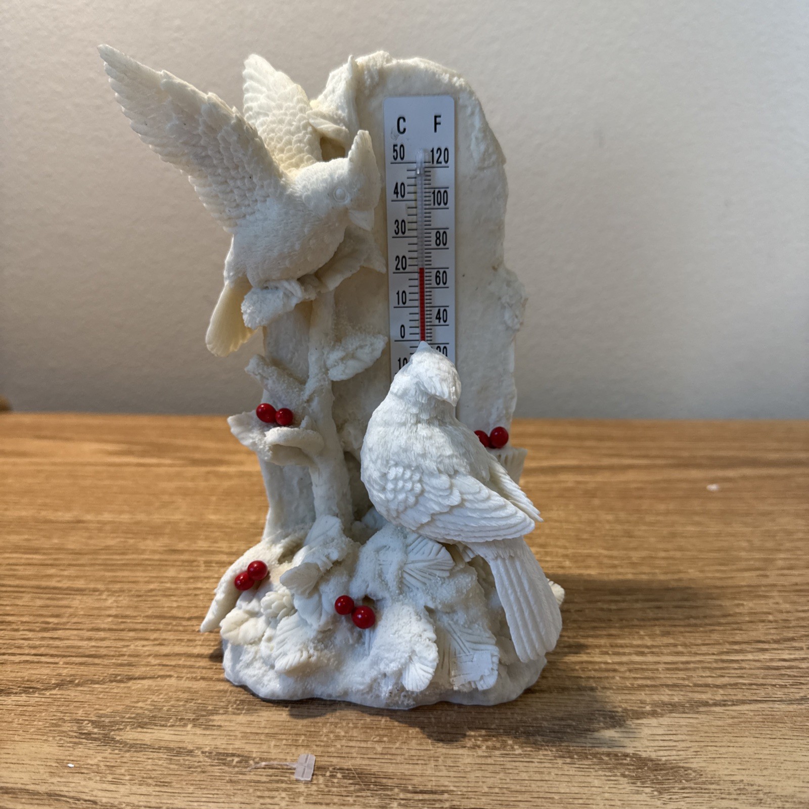 Vintage Herrschners Winter Bird Tabletop Thermometer Figurine