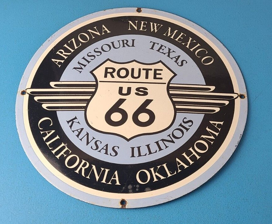 Vintage US Route 66 Sign - Highway State Road Gas Oil Pump Porcelain Sign