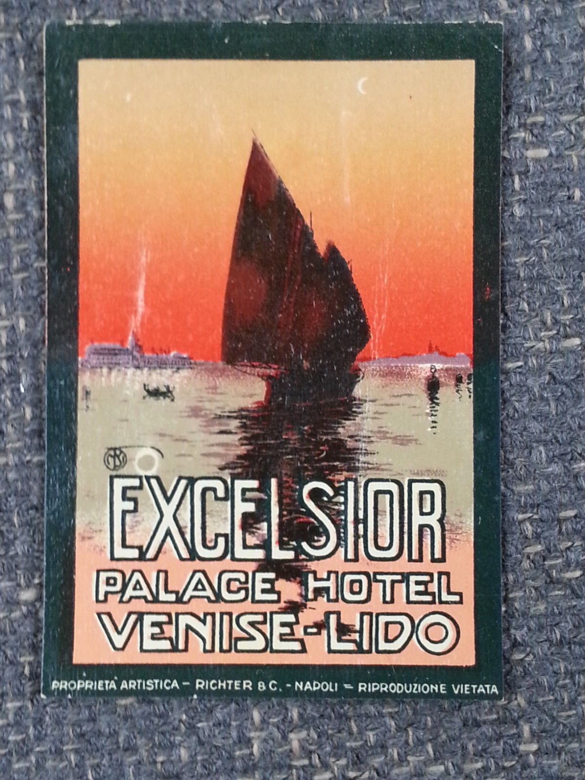 Original Vintage 1950s Luggage Excelsior Palace Hotel Tag Label Venise Lido