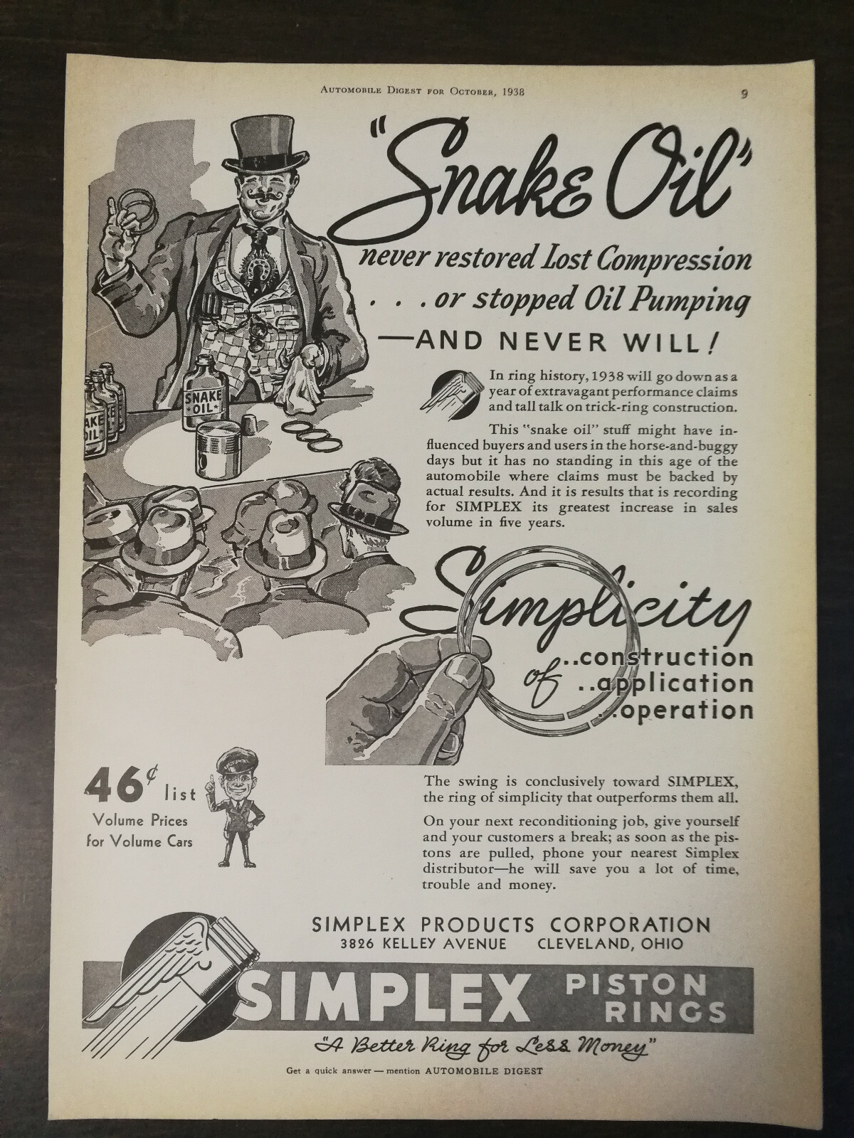 Vintage 1939 Simplex Piston Rings Full Page Original Ad 1221