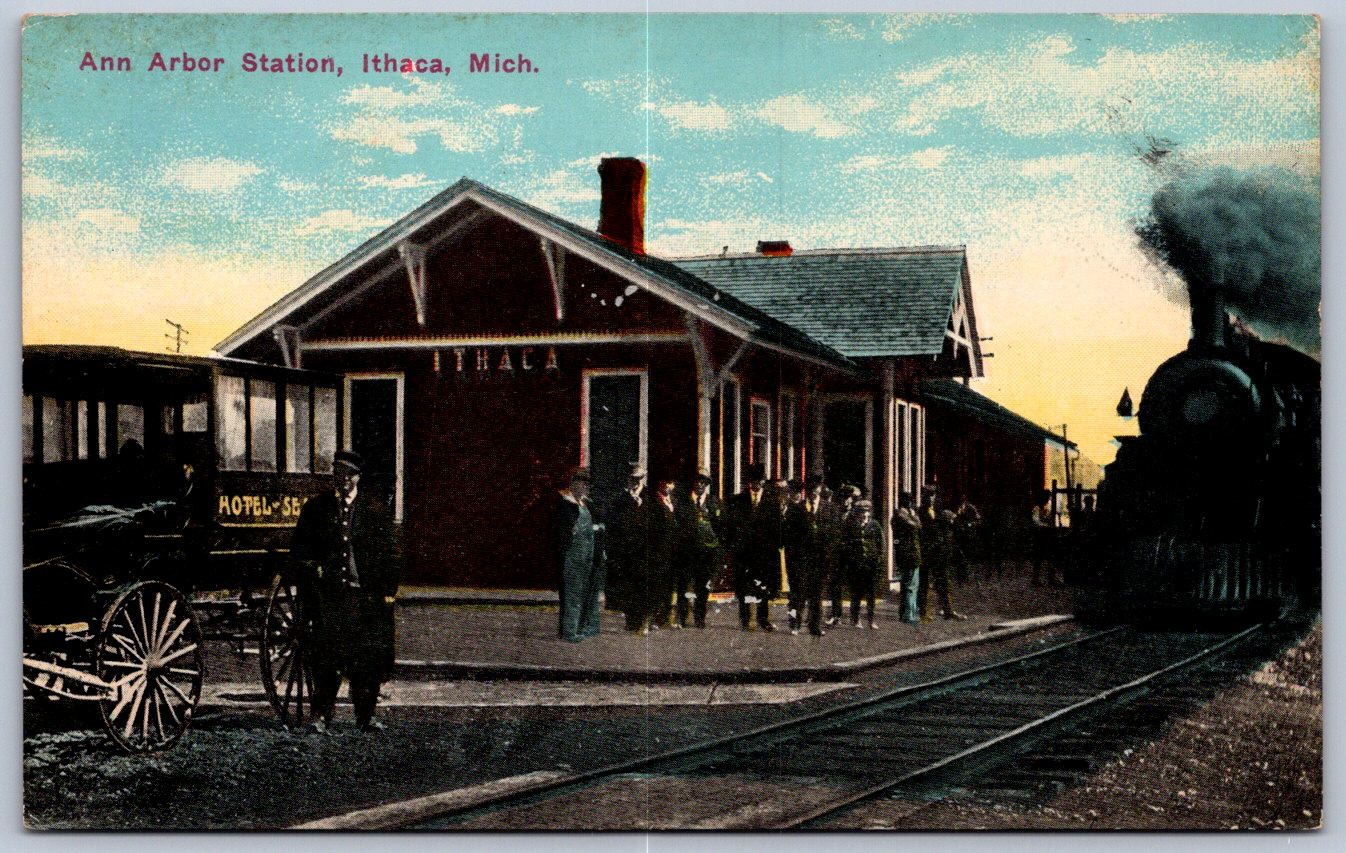K52/ Ithaca Michigan Postcard c1910 Ann Arbor Railroad Depot Station 511