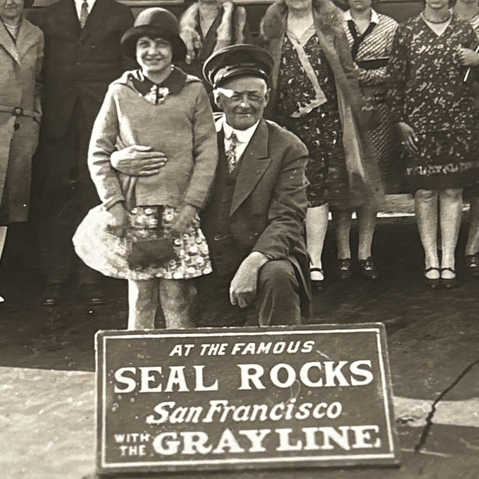 1920c Rppc San Francisco California gray line bus tours seal rocks lots people 