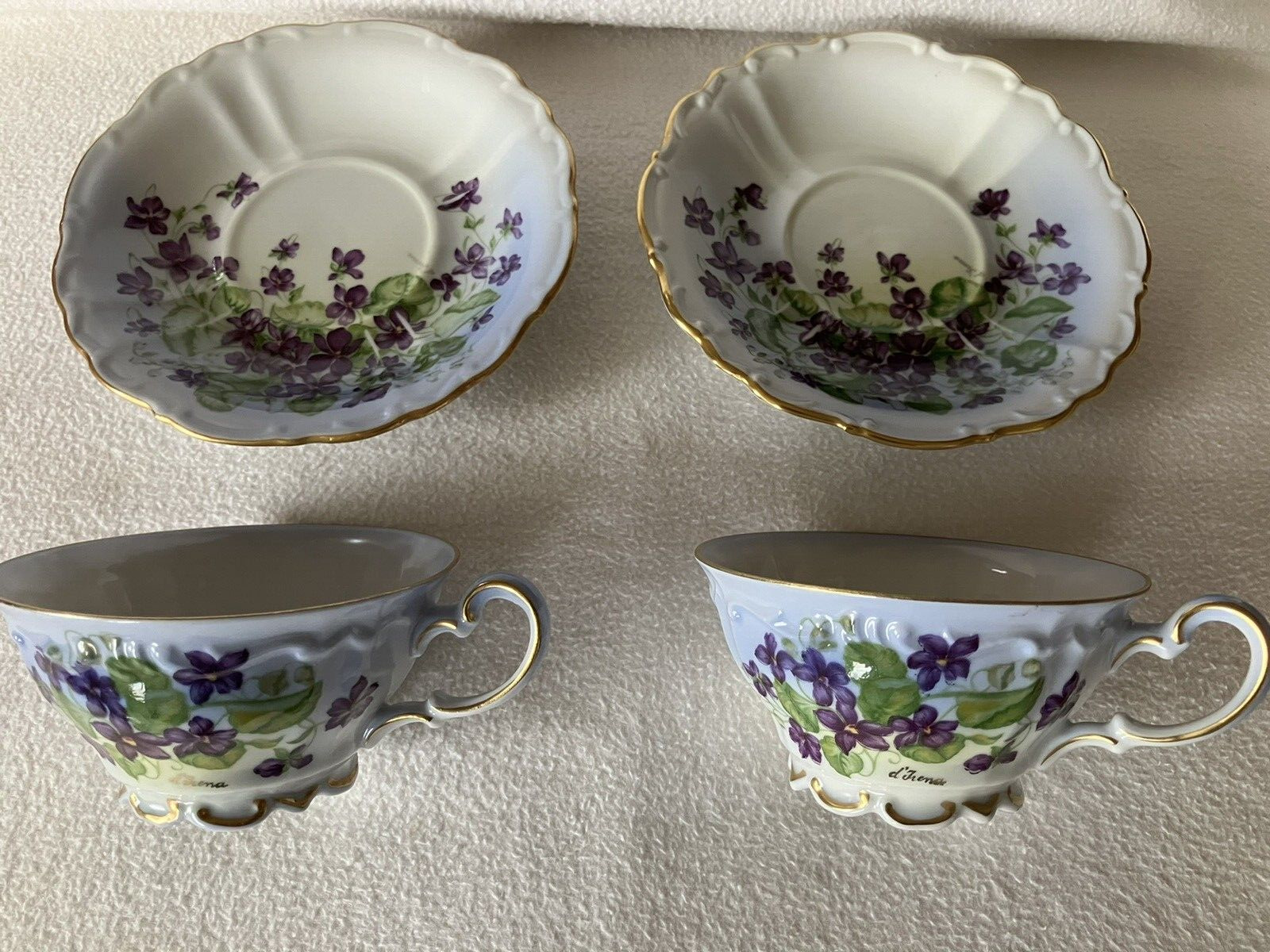 Vintage Imperial Footed Cup and Saucer Purple Violet Flowers Gold Gilt Germany