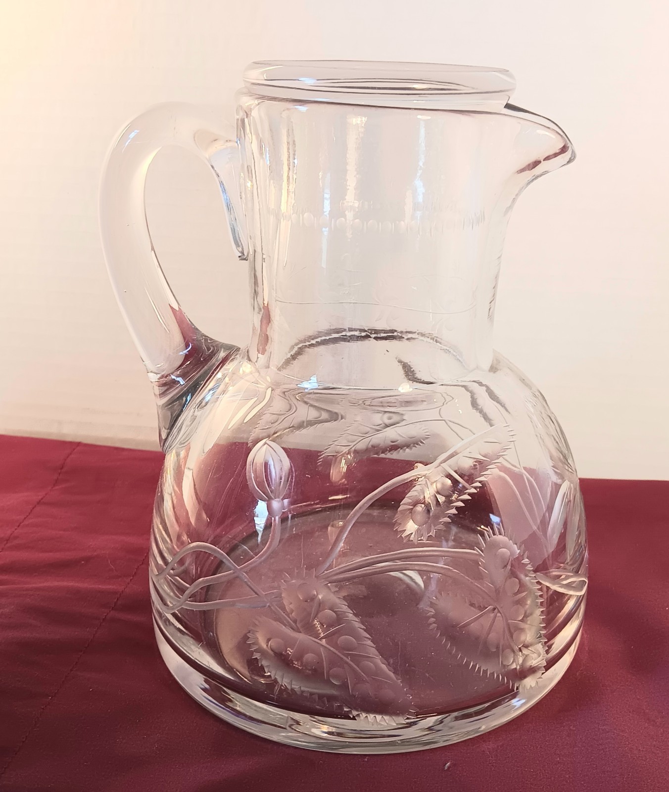 Etched Crystal Decanter With Drinking Glass   Made In Italy