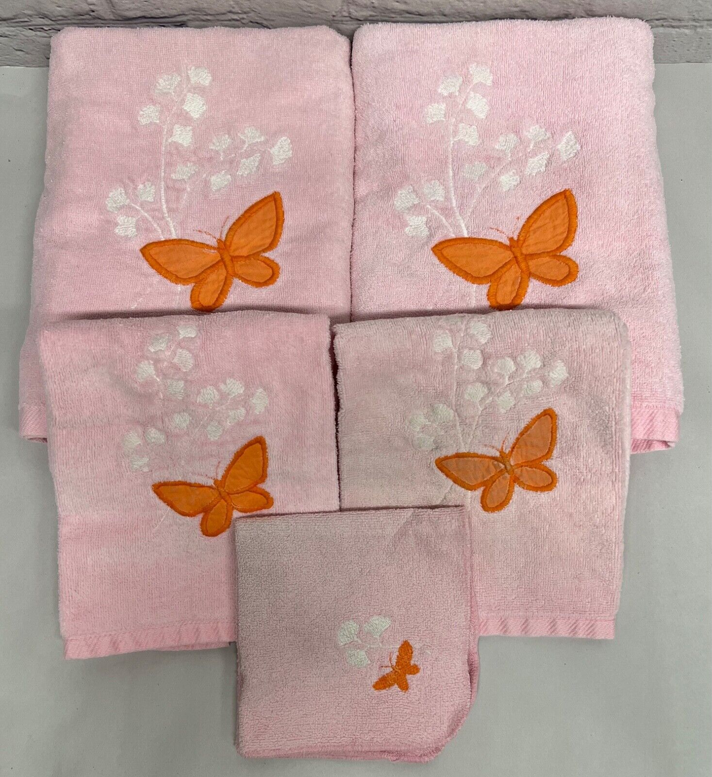 Vtg Fieldcrest Bath Towel Pink Orange Butterflies 1970’s 80’s Granny Chic 