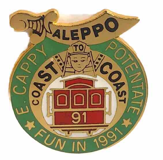 1991 ALEPPO Temple SHRINERS COAST to COAST in \'91 Cable Car Logo