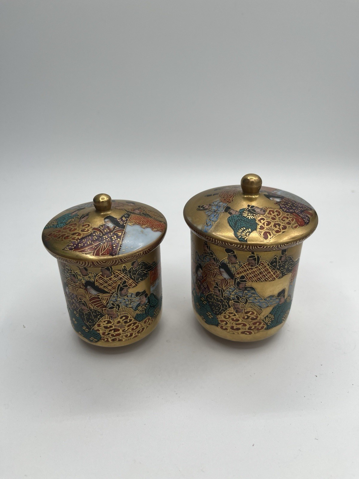 Antique Japanese Satsuma Tea Jar Set, 1000 Faces Design
