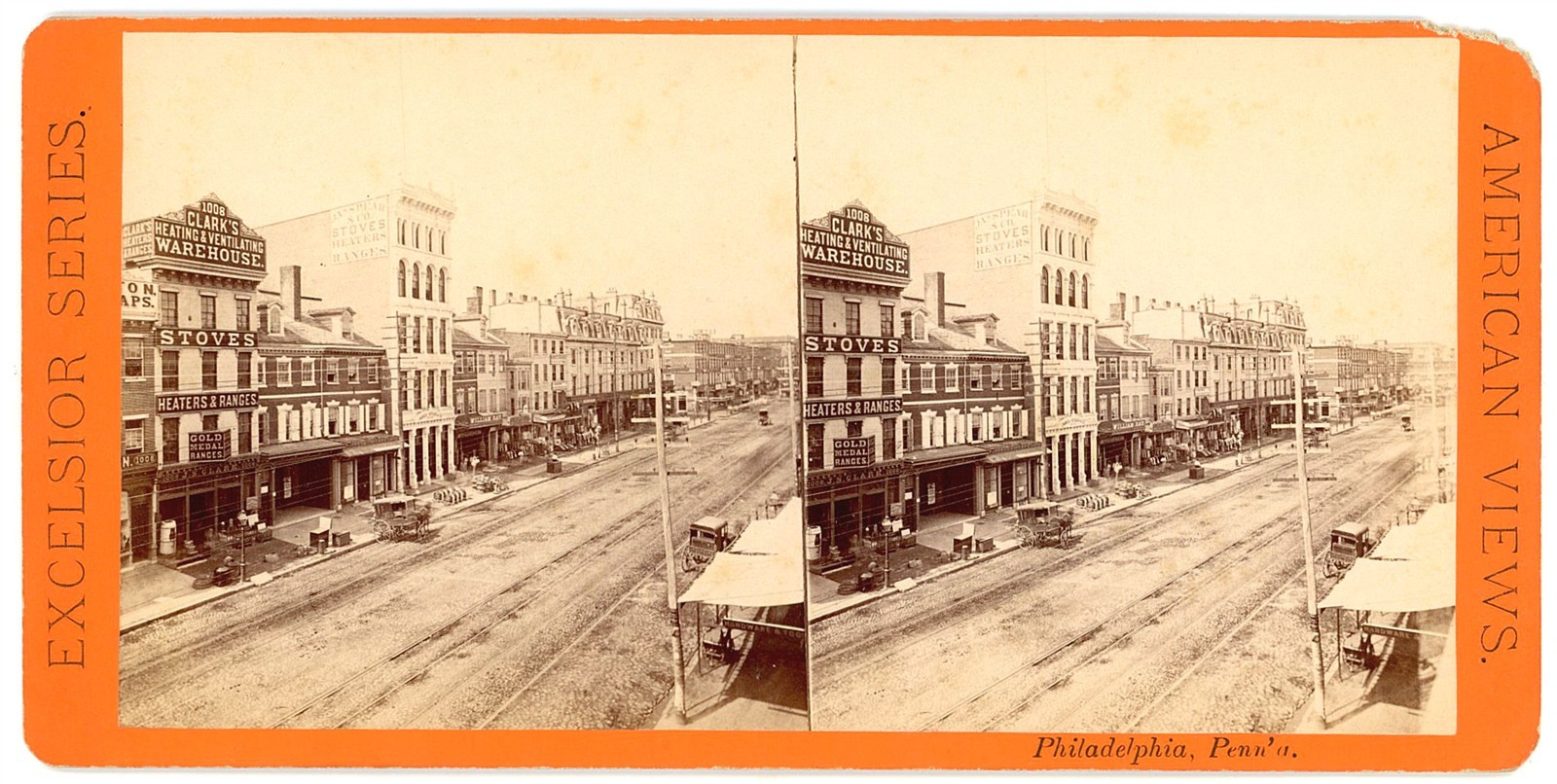 PHILADELPHIA STEREOVIEW - Market Street West from 10th - Excelsior Series 1880s
