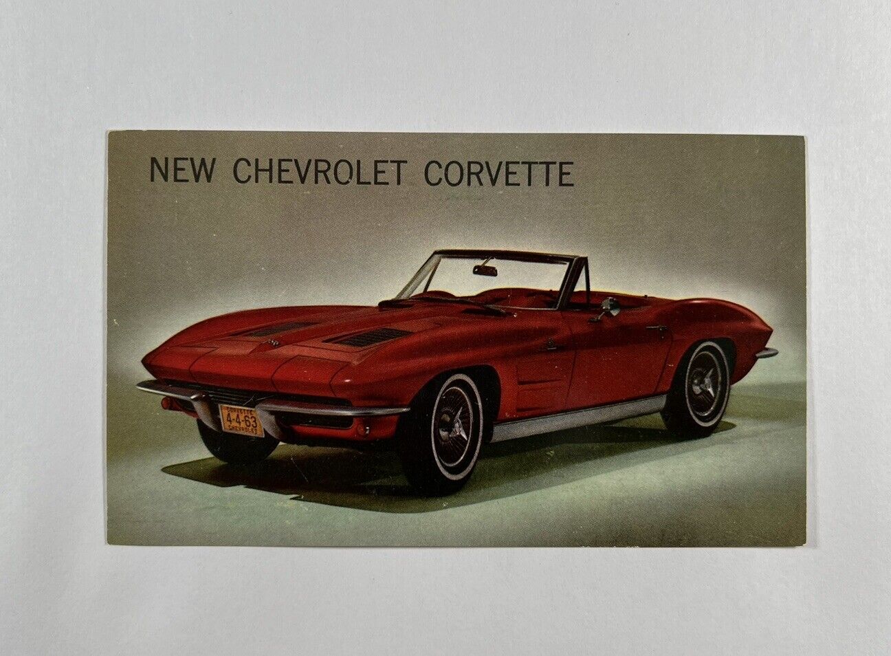 Original 1963 Postcard Chevrolet New Corvette Sting Ray Convertible