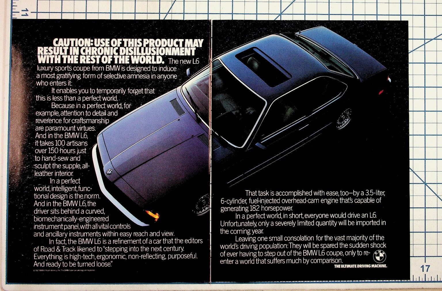 1986 BMW L6 Coupe Vintage Print Ad \