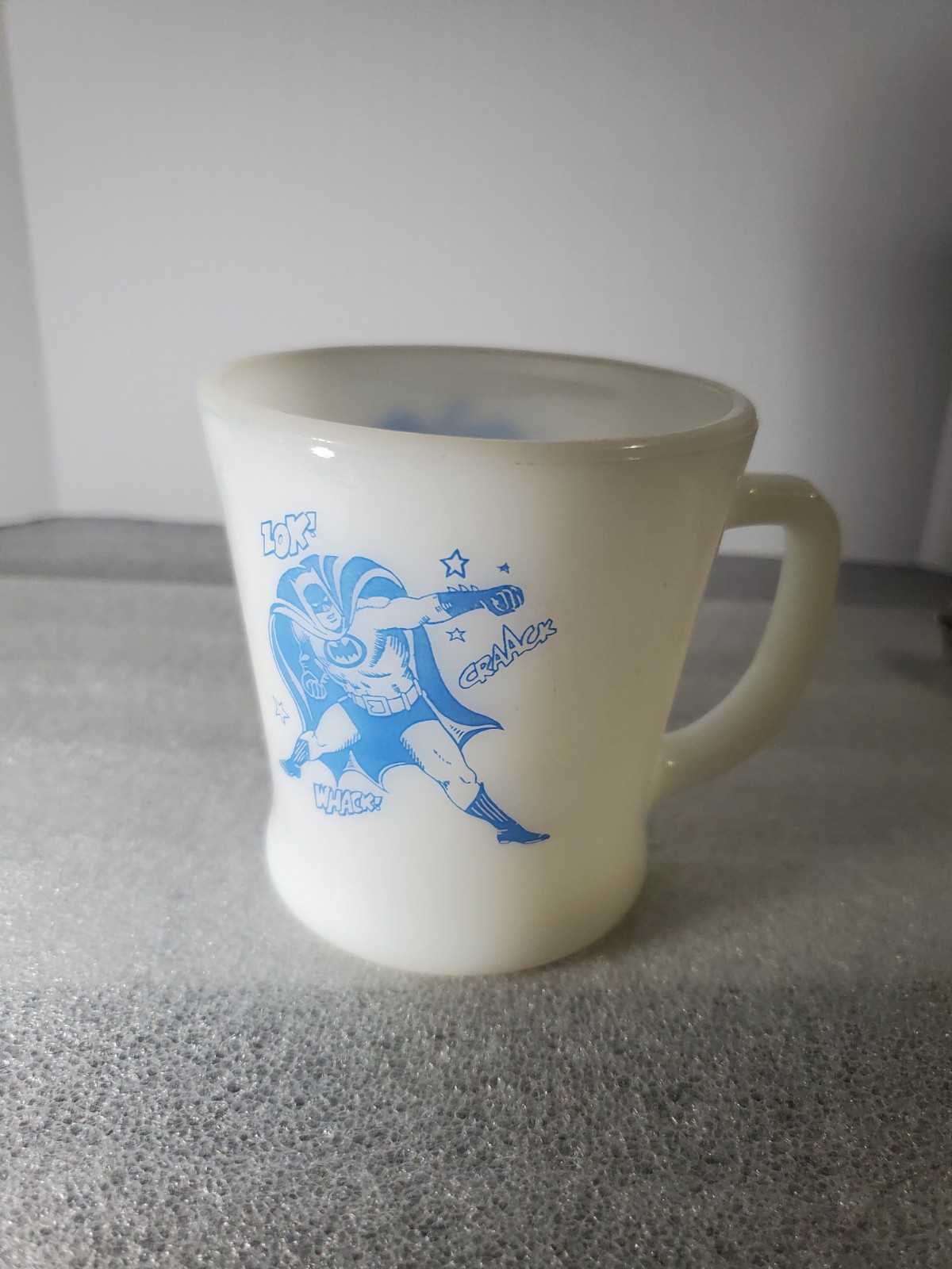Vtg 1960s Batman Anchor Hocking Fire King Milk Glass Coffee Mug DC Comics EUC Vtg 1960s Batman Anchor Hocking Fire King Milk Glass Coffee Mug DC Comics EUC
