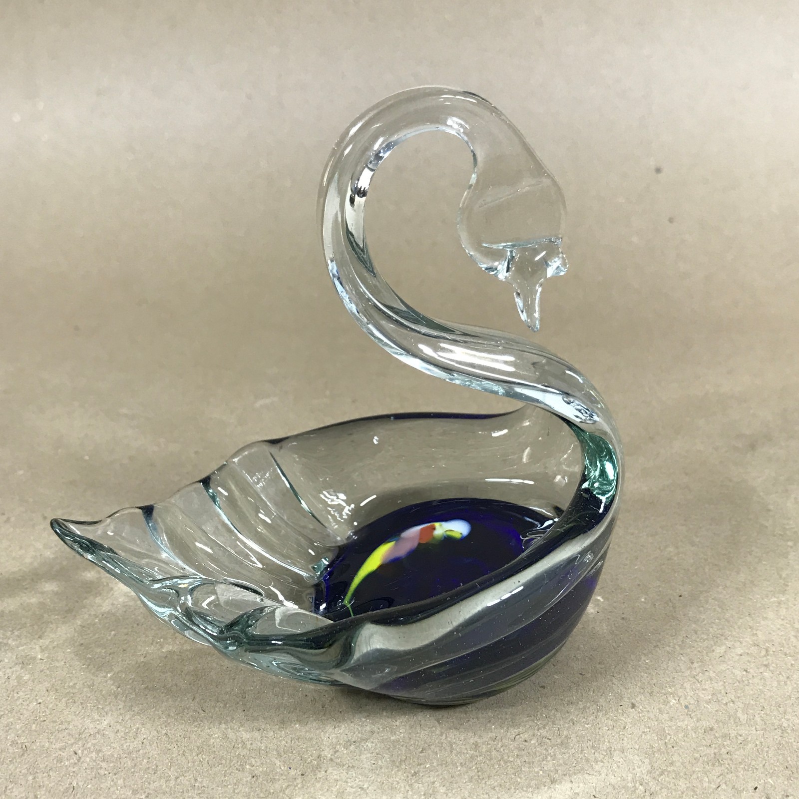 Vintage Phoenician Glass Swan Dish Hand Blown Art Glass