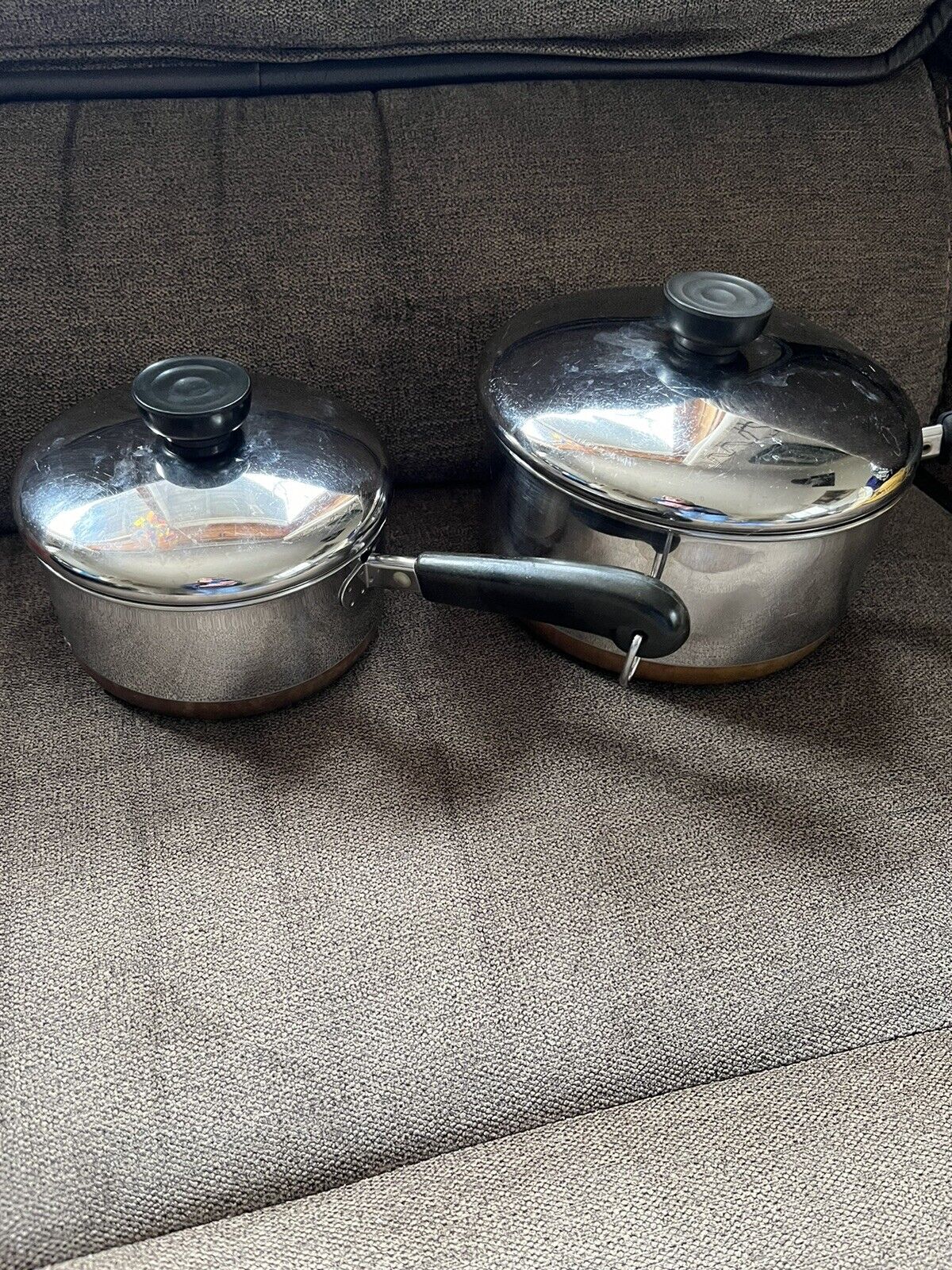 Vintage 1801 Revere Ware 1 & 2 QT Sauce Pan Pots  Bottom w/Lids CLINTON USA