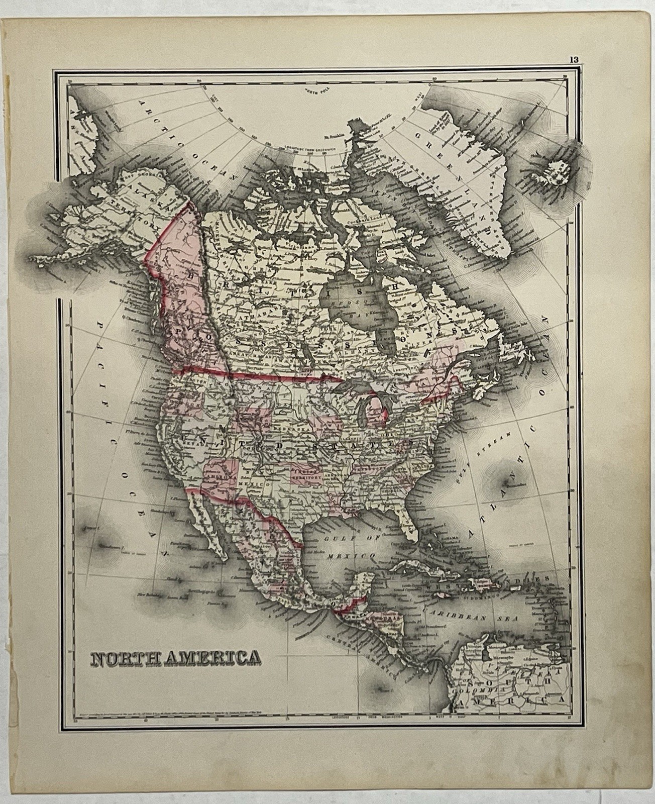 Original 1855 North America Colton Map,Not Repro,United States,Mexico,Canada,old