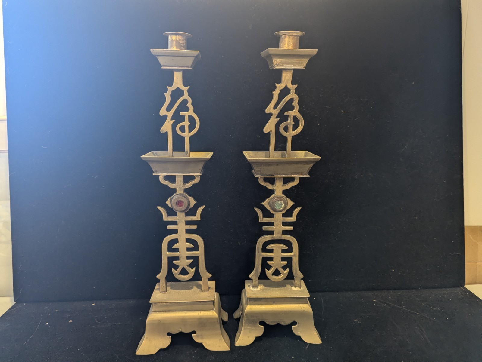 Antique CHINESE QING BRASS CANDLE HOLDERS