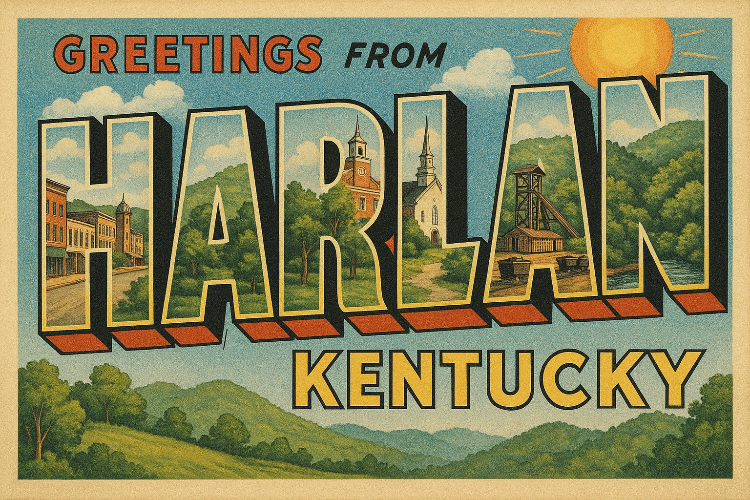 a388 Harlan, Kentucky Vintage Travel Postcard Refrigerator Magnet