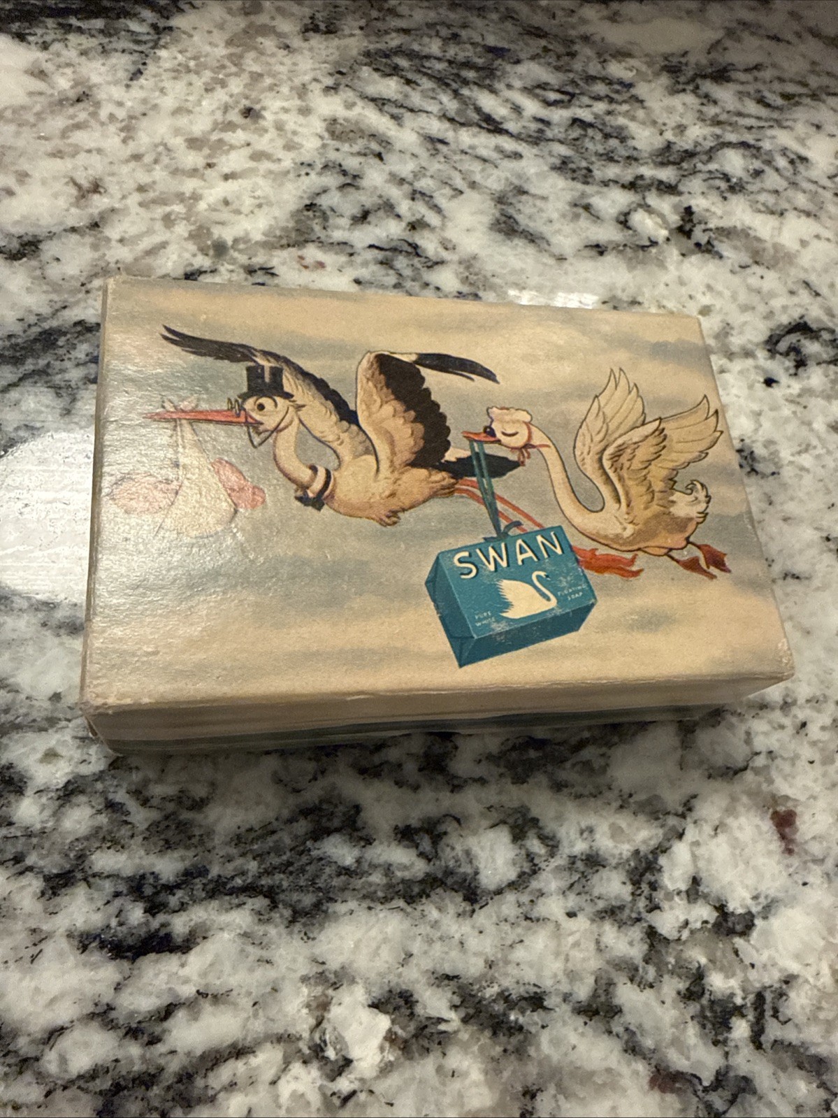 Rare Vintage Swan Soap Baby Stork Illustrated Mailing Box 1940s Advertising
