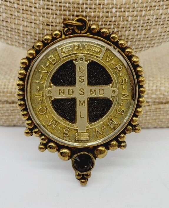 Vintage St. Benedict PAX Medallion Pendant for Necklace Gold tone 2.25 in