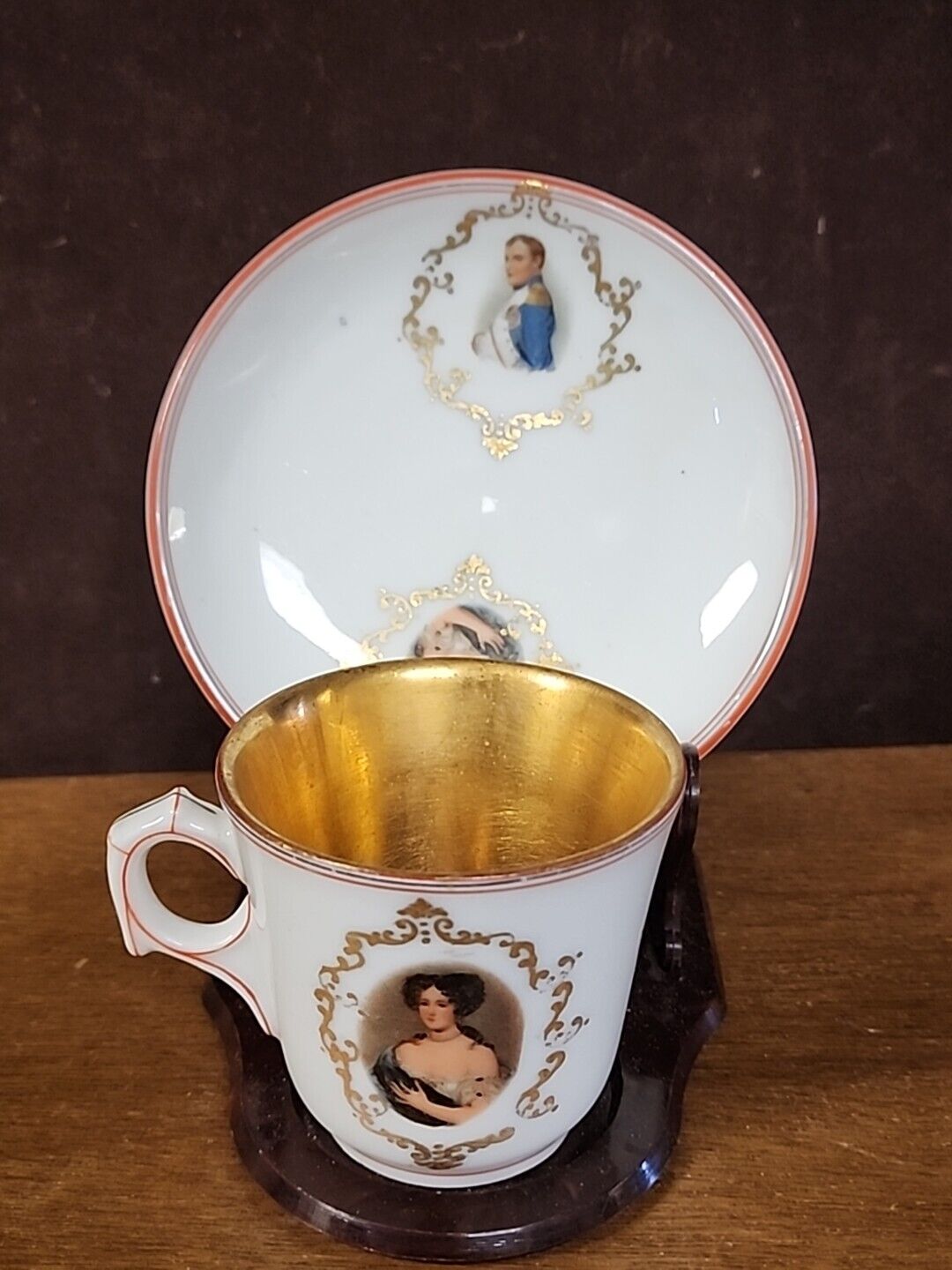 antique porcelain teacup saucer france ch. Pillivuyt Napolean & Josephine 