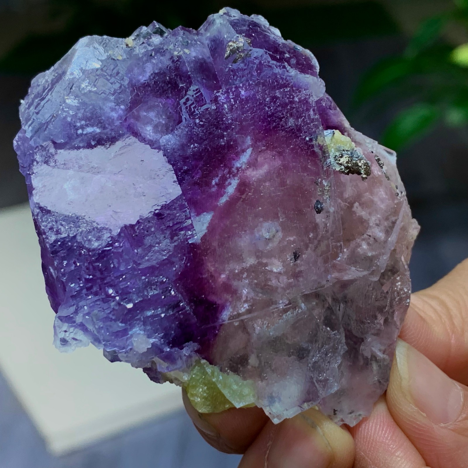 160G Natural Rare transparent purple cubic fluorite mineral crystal /China