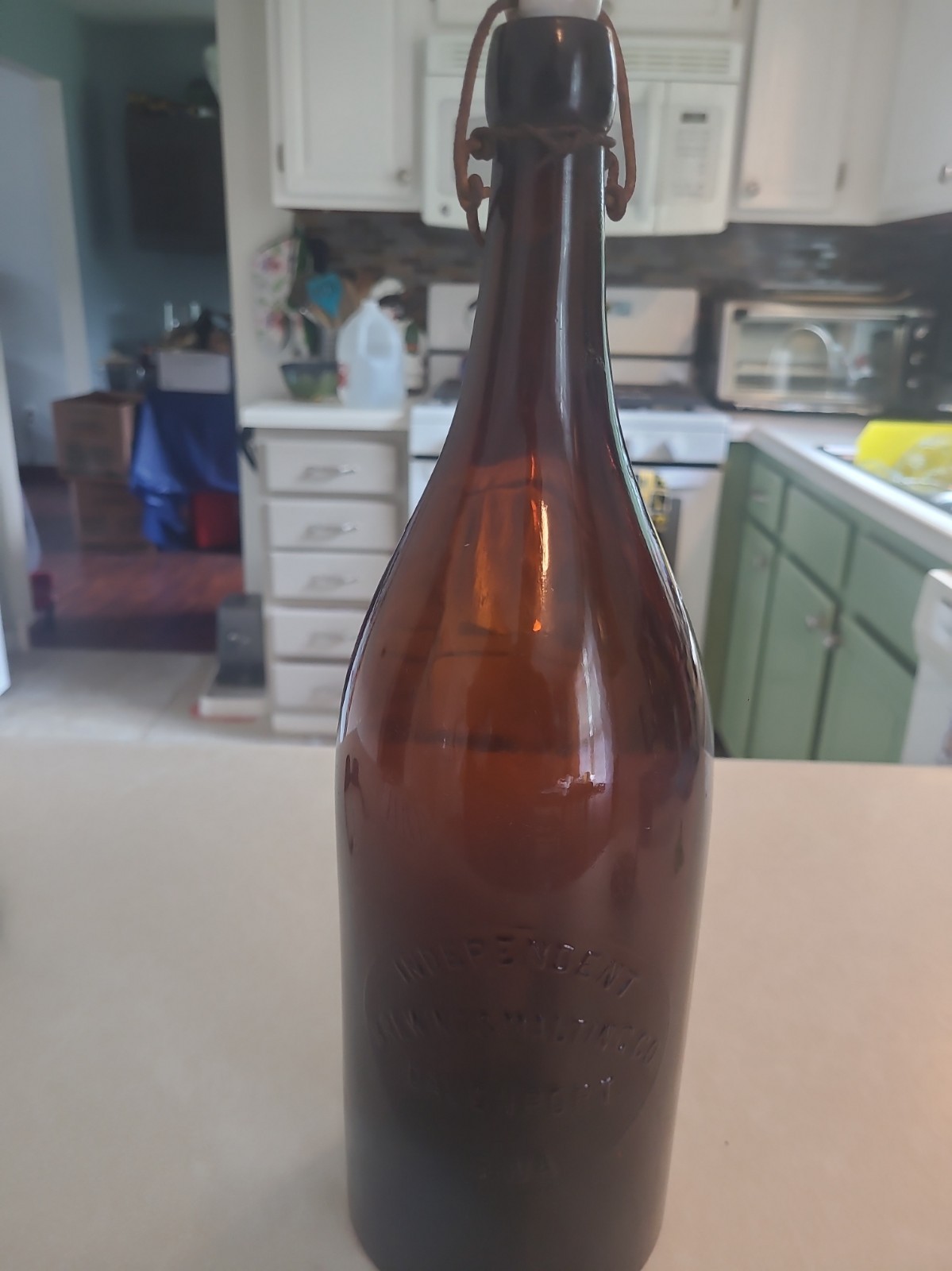 HUGE BEER Bottle EMBOSSED Independent BREWING Malting DAVENPORT IA BLOB 14\