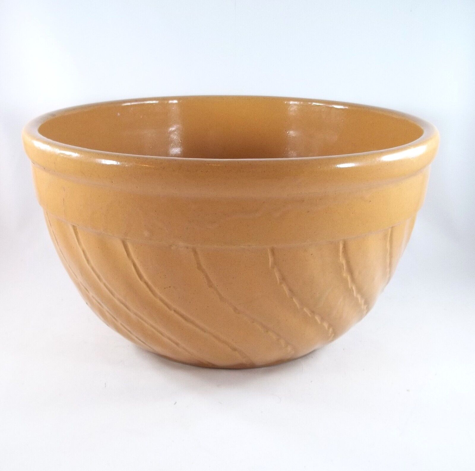 Sturdy Big Yellow Ware Mixing Bowl With Intaglio Decoration, Country Farmhouse