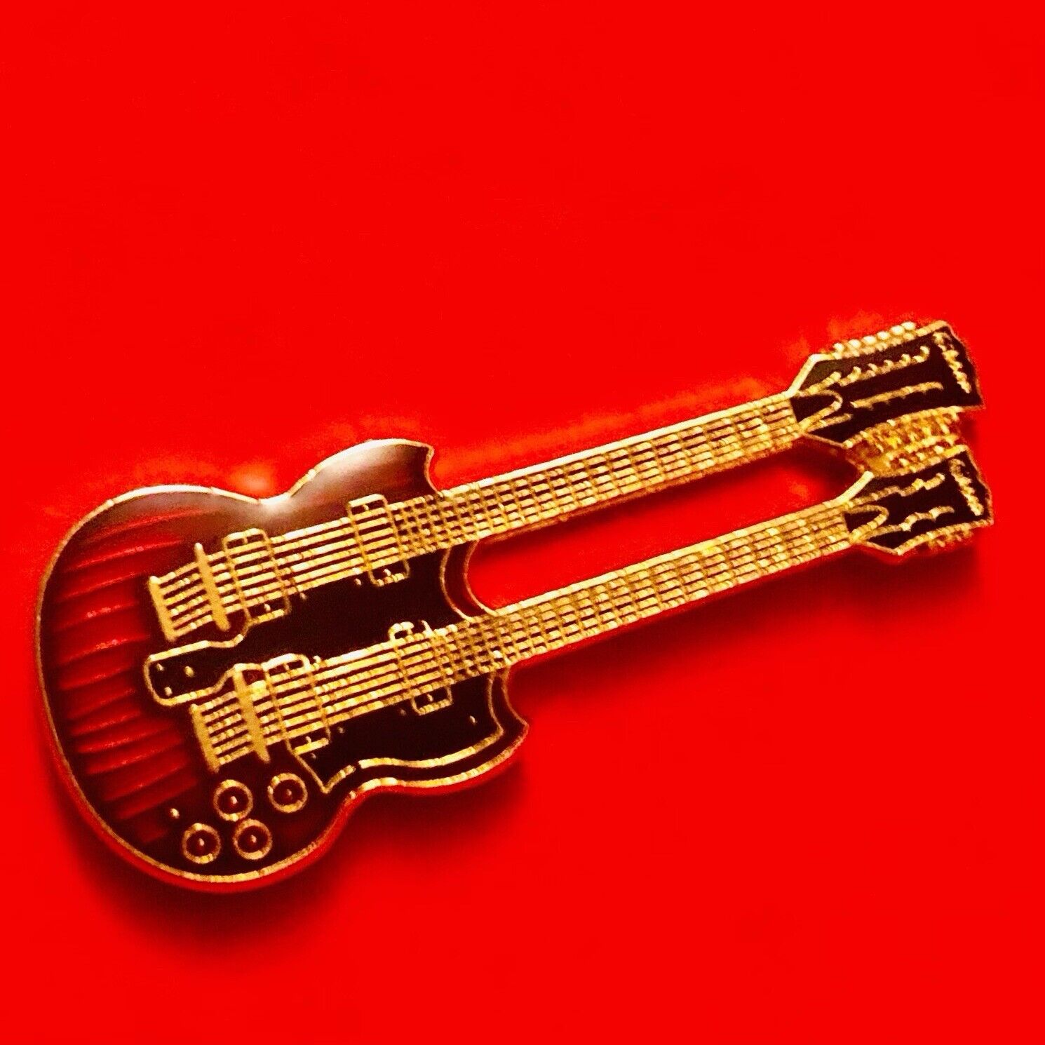 Enamel Guitar pin Vintage Double Neck Guitar Pin Rock Band Guitar Pin Lapel VTG