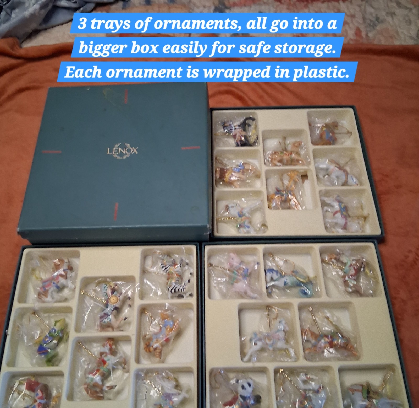 Lenox Christmas Carousel Ornaments. All ornaments are in original packaging. Lenox Christmas Carousel Ornaments. All ornaments are in original packaging.