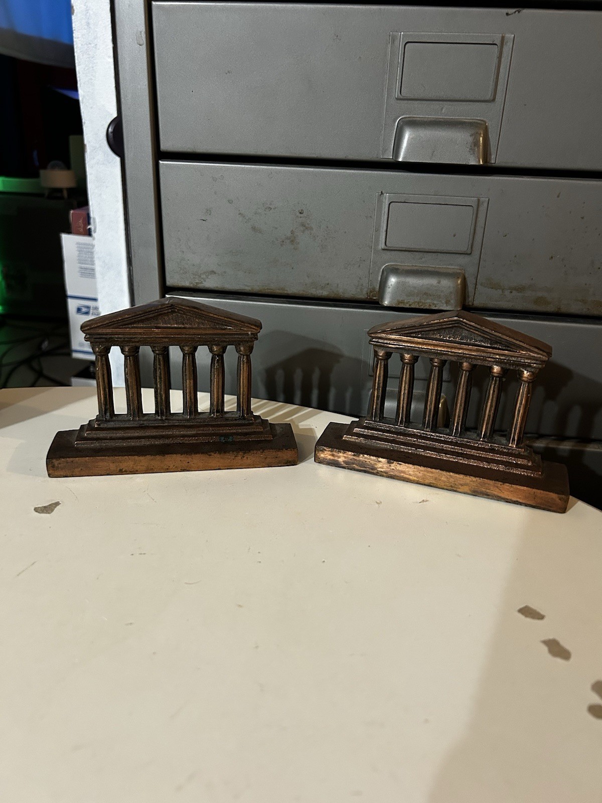Vintage K.S Roman Column USA Patriotic Metal Library Bookends 