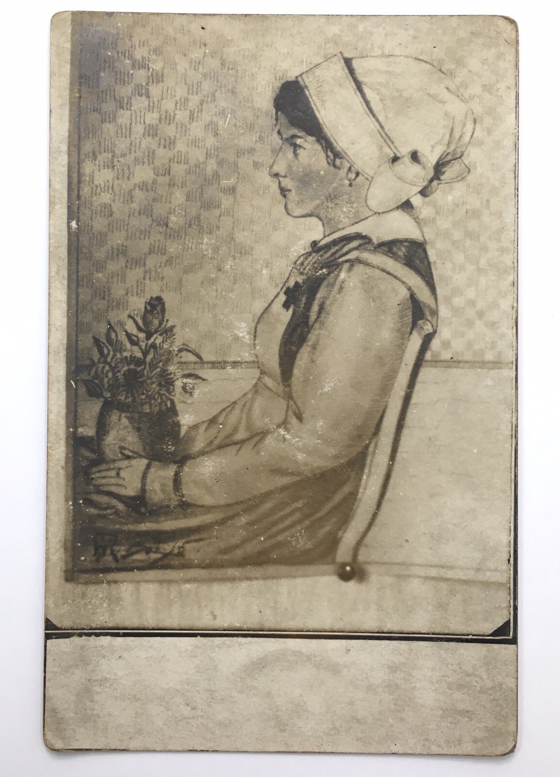 Vintage / Antique Postcard Woman Sitting with Flowers European