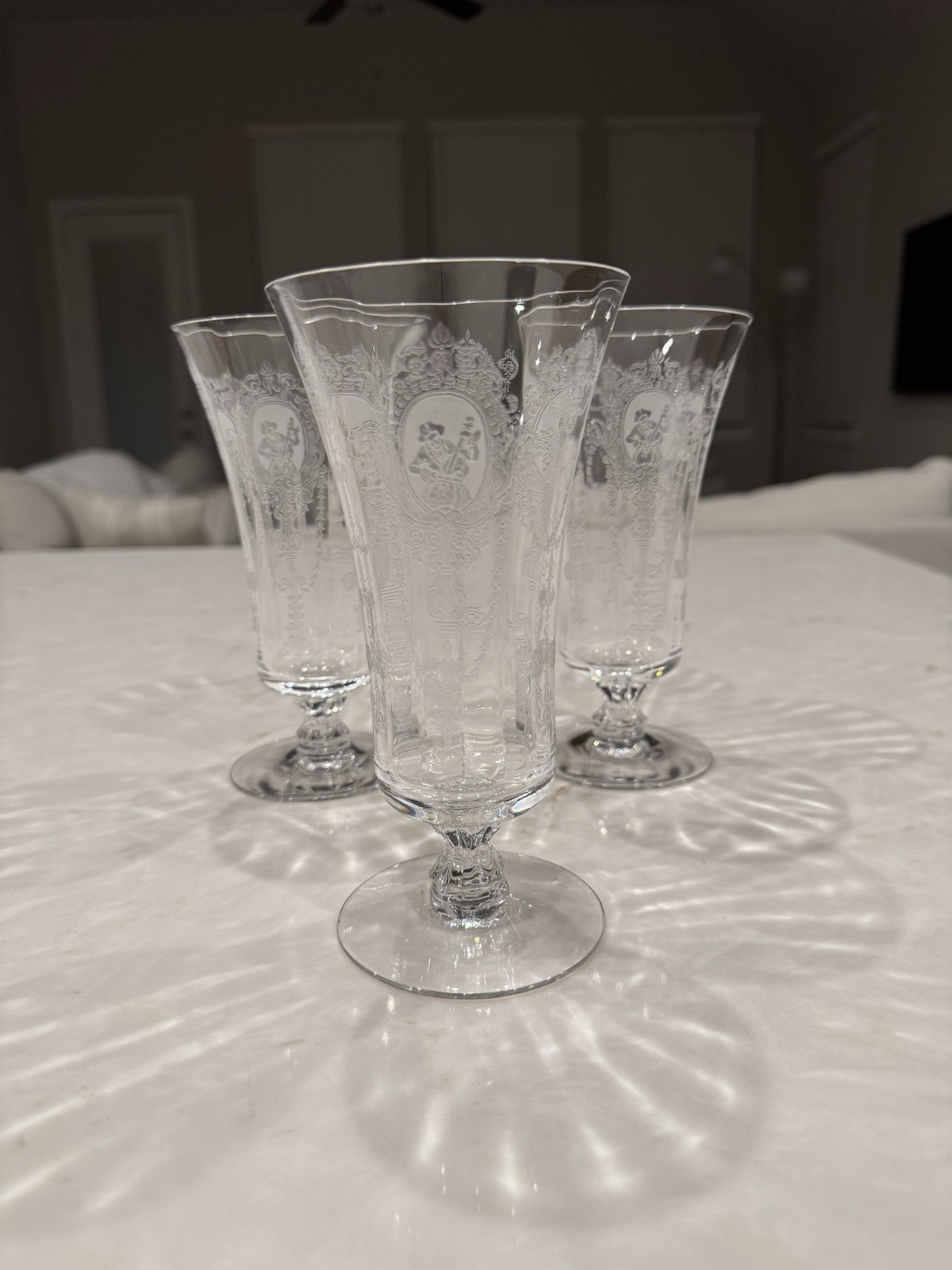 Heisey Glass Etched Minuet Iced Tea Glasses 6 7/8” Set of 3
