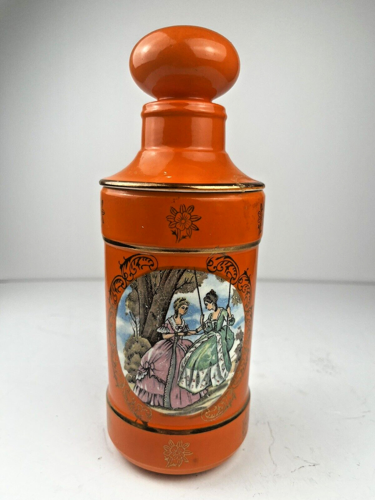 Enesco 1950\'s Japanese Urn / Vase / Jar / Orange / Vanity / Vtg 8.5\