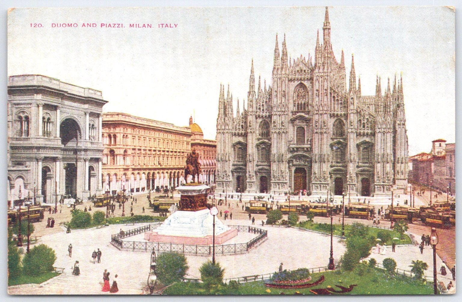 Vintage Duomo and Piazzi Milan Italy Postcard Gothic Cathedral