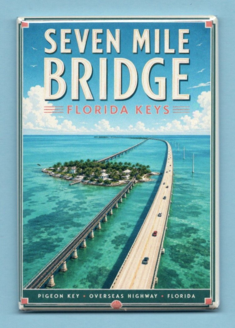 SEVEN MILE BRIDGE TRAVEL POSTER *2X3 FRIDGE MAGNET* FLORIDA KEYS PIGEON OVERSEAS