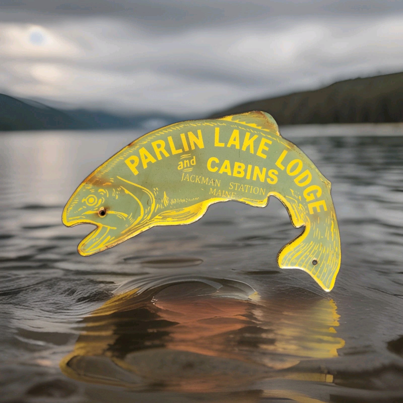 VINTAGE PARLIN LAKE CABINS PORCELAIN SIGN FISHING LODGE CAMPING MAINE GAS OIL VINTAGE PARLIN LAKE CABINS PORCELAIN SIGN FISHING LODGE CAMPING MAINE GAS OIL