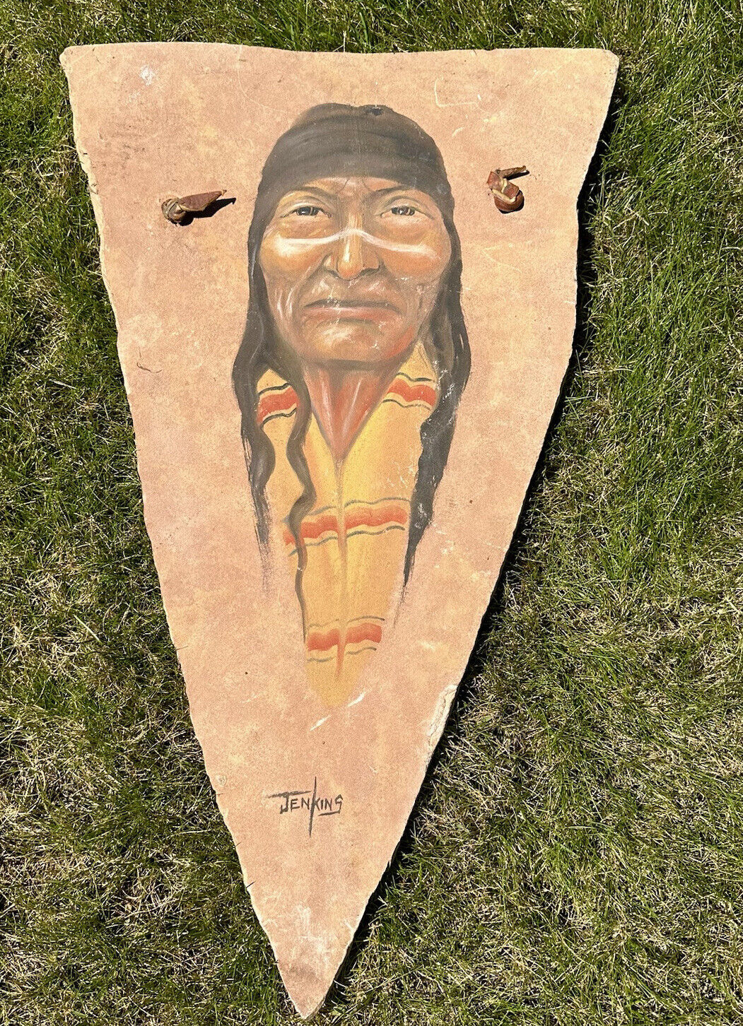 RARE* LARGE Native American Painting Sandstone Robert Jenkins VTG 70’s 26x16