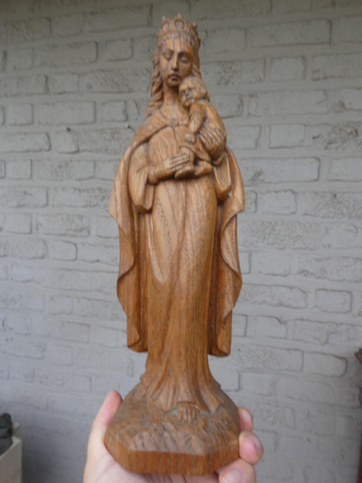 Antique Flanders School wood carved madonna statue sculpture religious