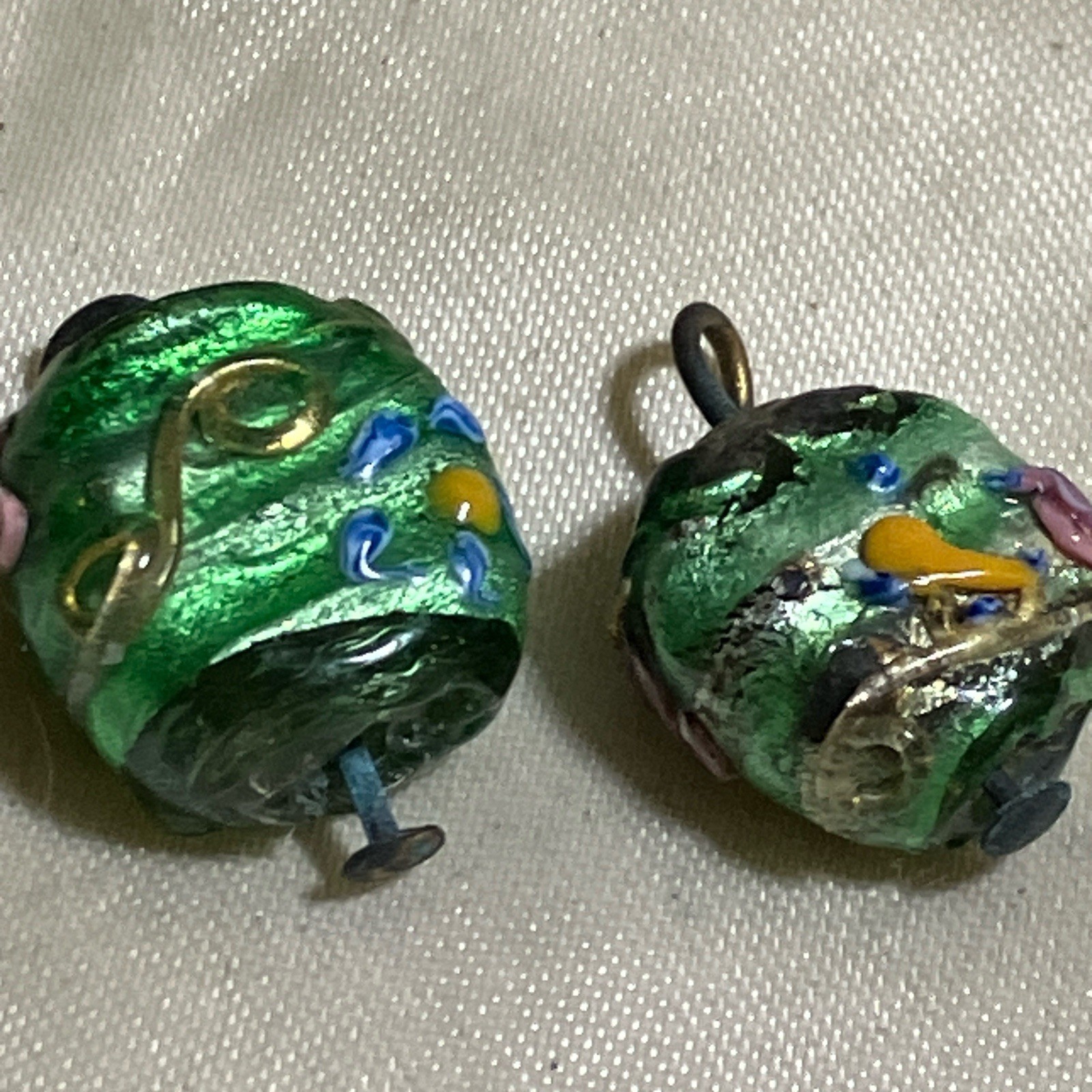 Two Venetian Tabular Wedding Cake Beads Antique 1920s Two Venetian Tabular Wedding Cake Beads Antique 1920s