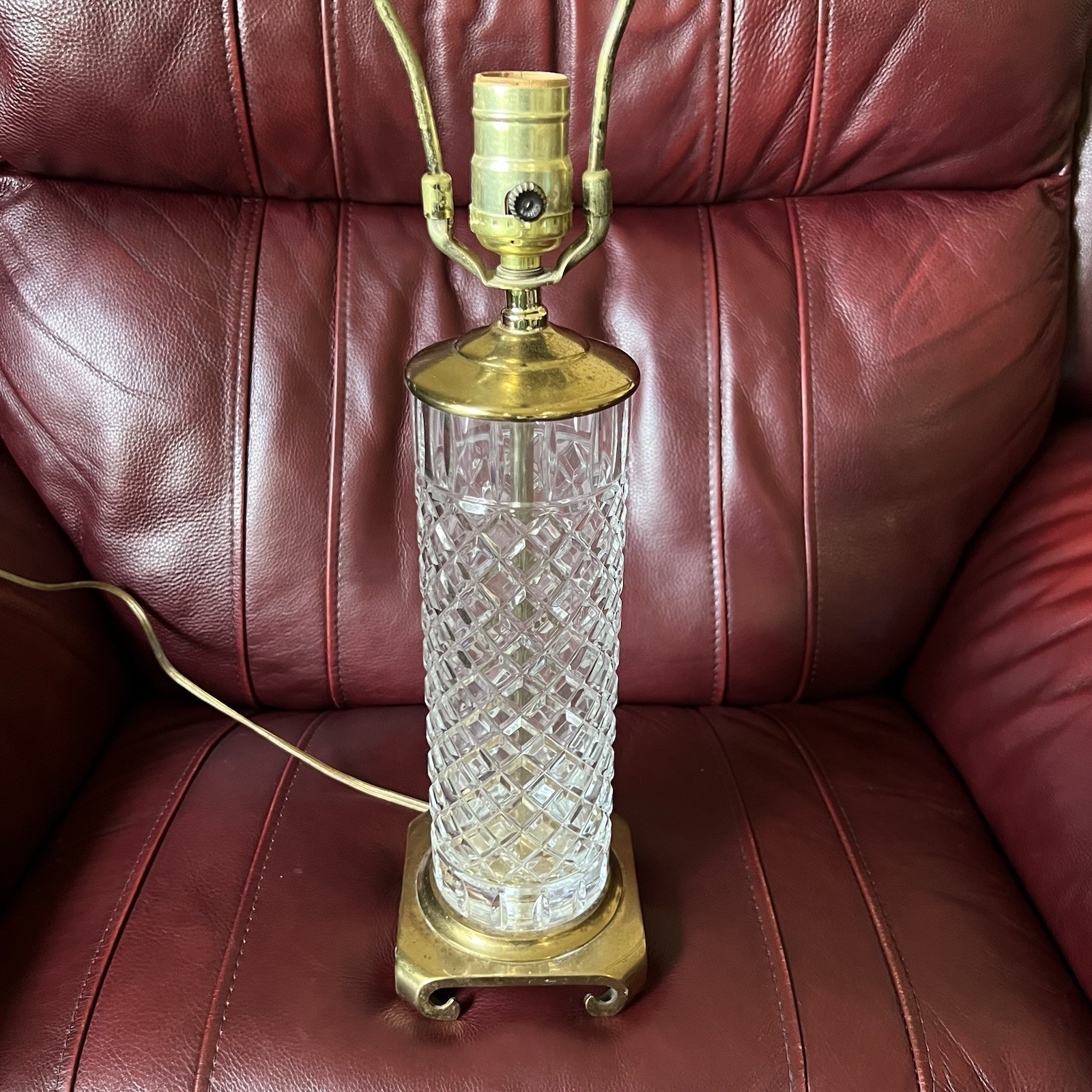 Vintage Galway Irish Crystal Leah Table Lamp Brass Cylinder Column Cut Glass