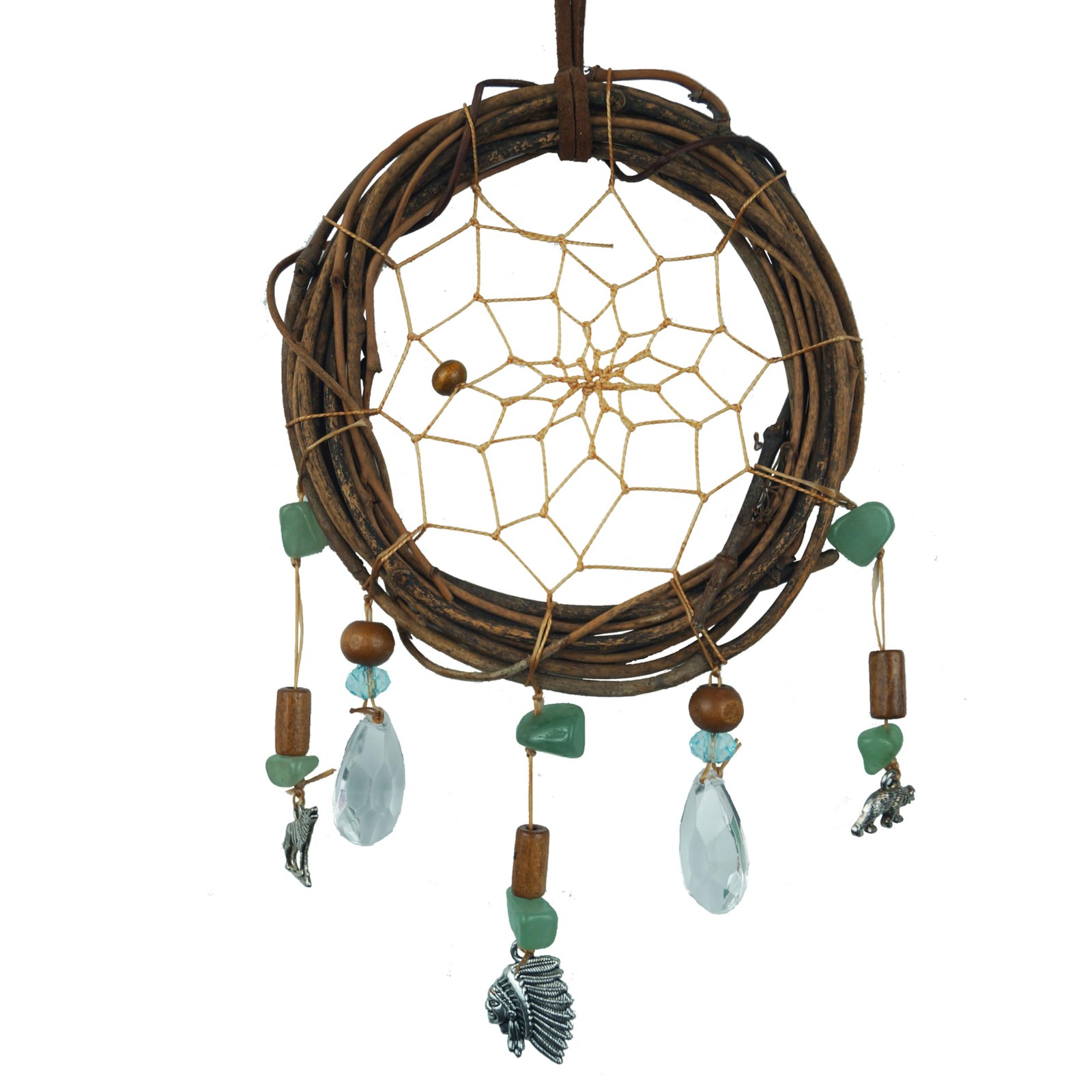 Twilight-Inspired Natural Rattan Dream Catcher with Alloy Chief Wolf Bear Pen...