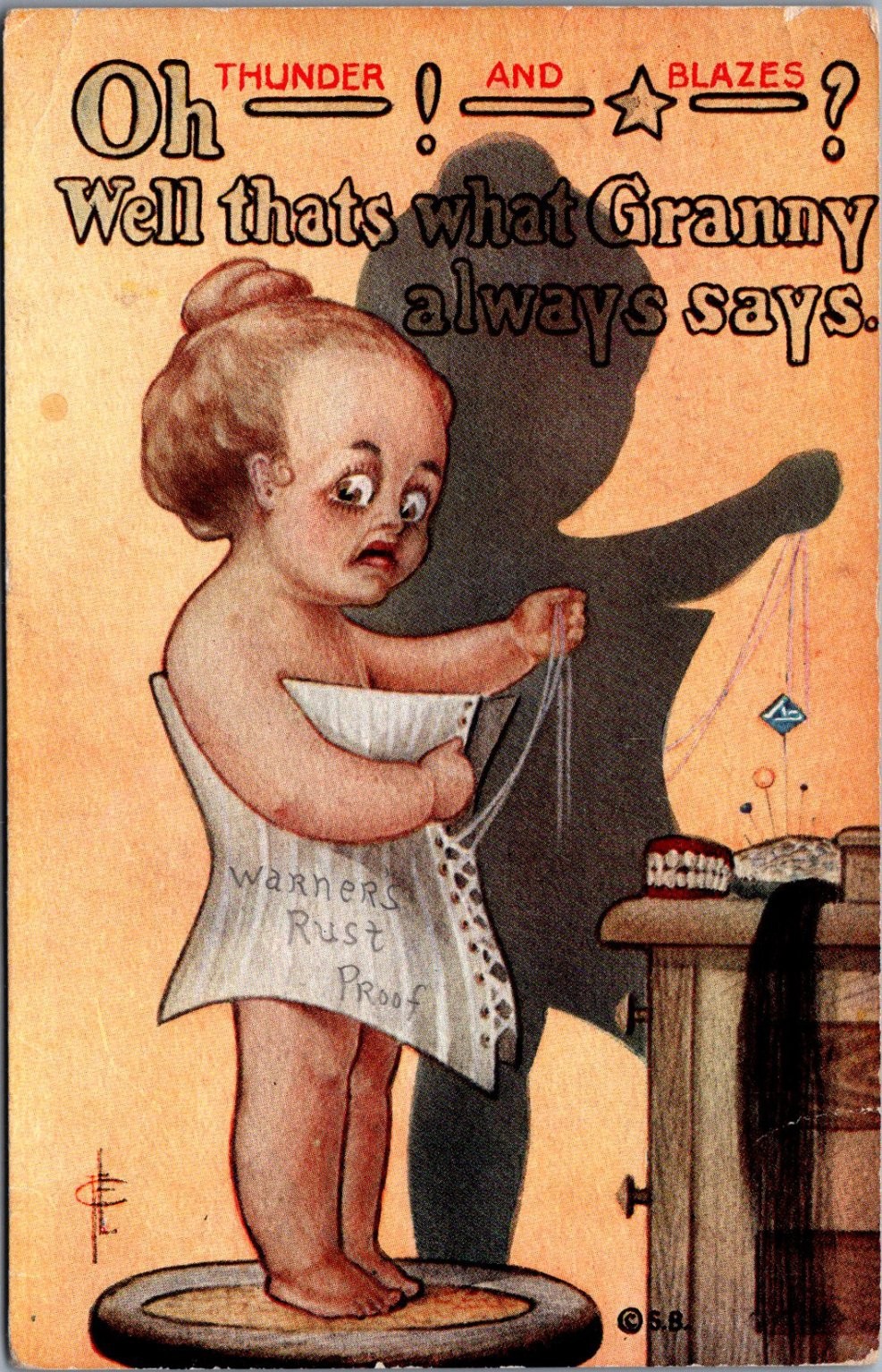 1911 Humorous Postcard Tough Kid Series Warner\'s Corset Granny Wisconsin