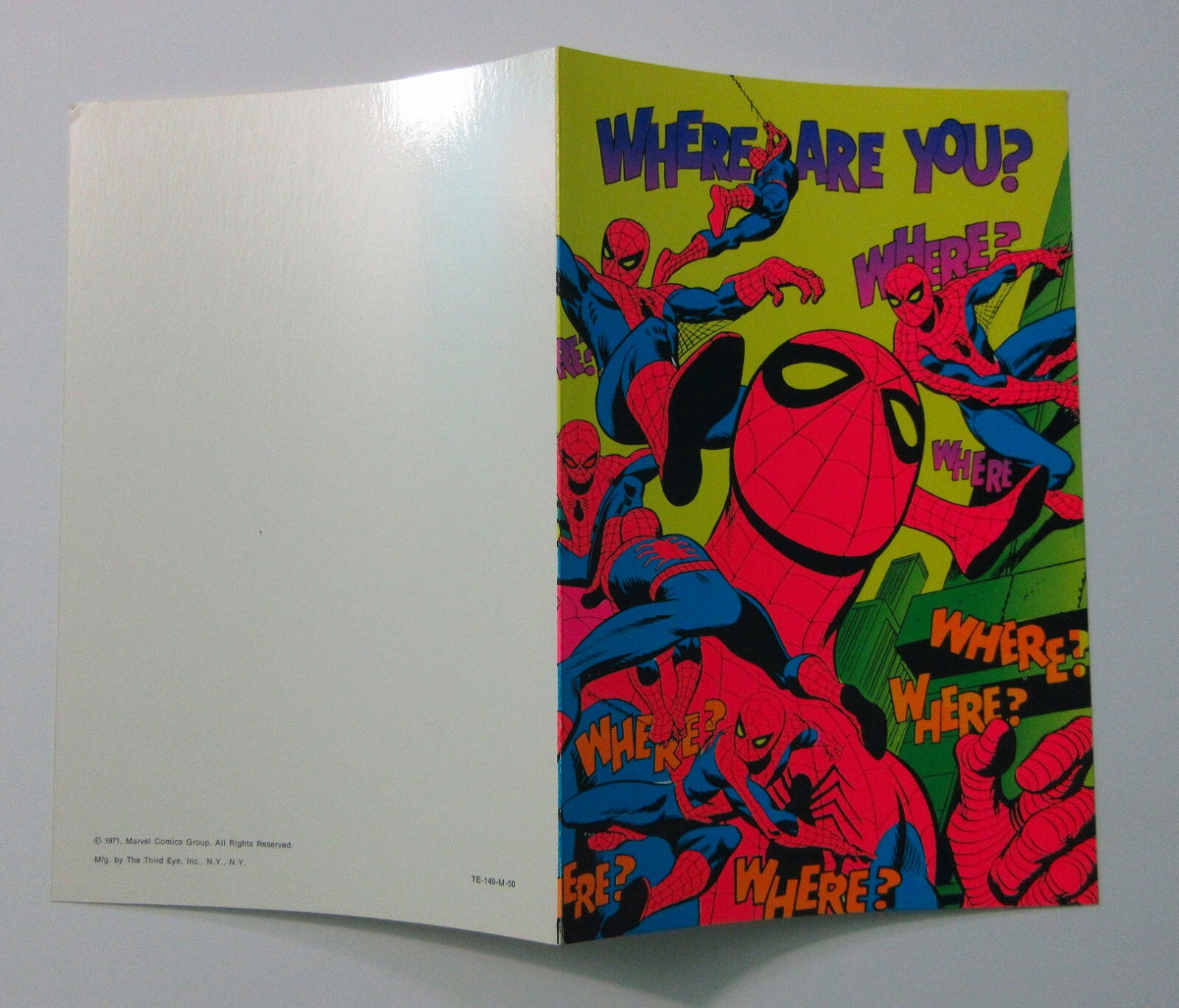 ORIGINAL 1971 Marvel Third Eye Amazing Spider-man Greeting Card:70's Marvelmania