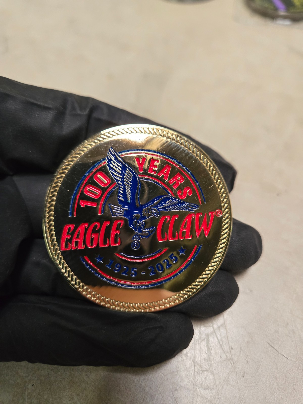 100 Years Eagle Claw Wright Mcgill Fishing tackle Challenge coin rare 100 Years Eagle Claw Wright Mcgill Fishing tackle Challenge coin rare