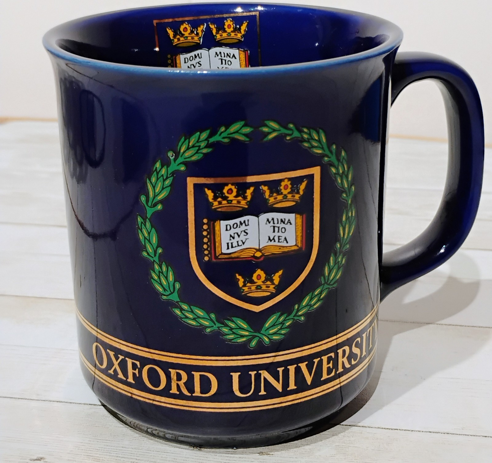 Oxford University England Ceramic Souvenir Cup Mug Sampsons Ltd Blue Gold Green